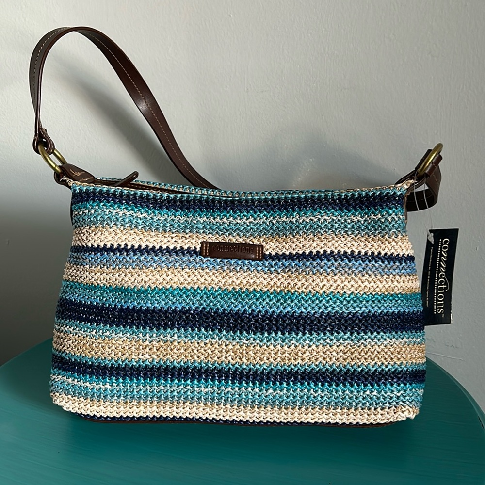 New Connections Woven Striped Ocean Blues Shoulder Bag Purse